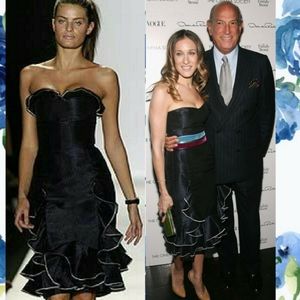 °$4,000 OSCAR DE LA RENTA STUNNING BLUE WHITE SILK RUFFLE RUNWAY DRESS GOWN US 6